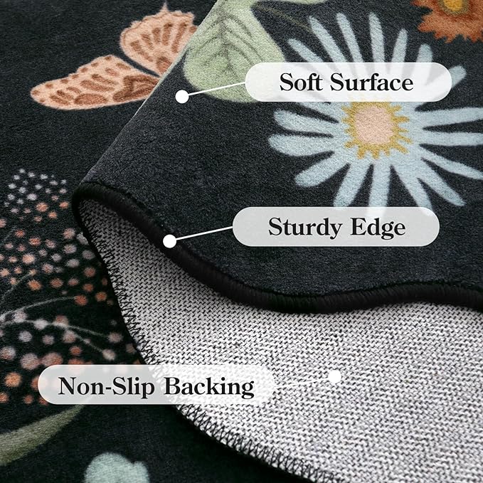Lahome Floral Washable Rugs 8x10, Soft Ultra-Thin 8x10 Rugs