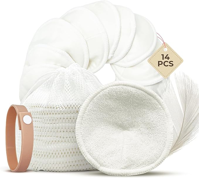 Comfort Shells® Reusable Nursing Pads – 14 Pack Ultra Soft Breast Pads + Laundry Bag + Nursing Clip Bracelet – Washable, Hypoallergenic – Absorbs Breast Milk Leaks