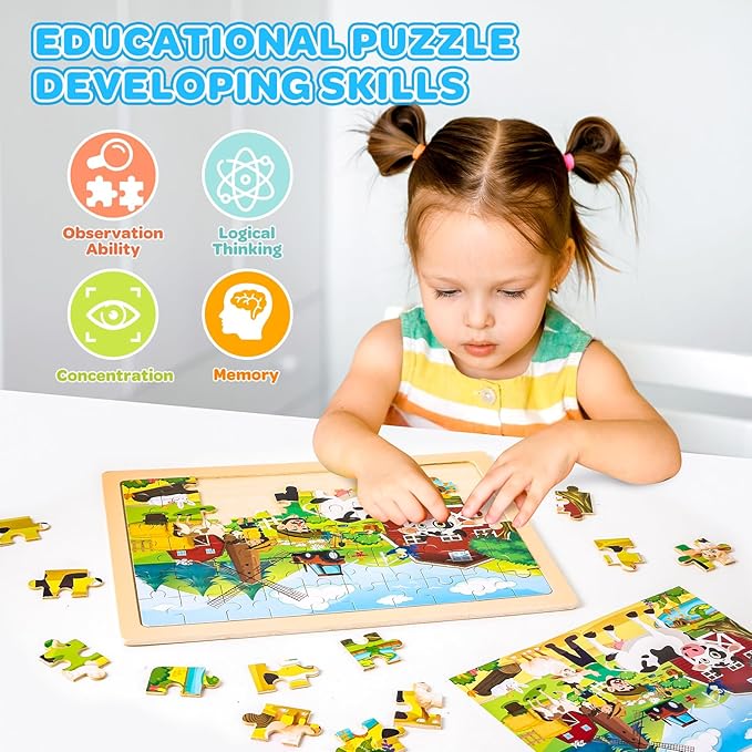 6 Packs Wooden Puzzles for Kids Ages 4-6, 60 Piece Wood Dinosaur Animals Jigsaw Puzzles for Toddlers Ages 3-5, Preschool Educational Learning Toys Gifts for 2 3 4 5 6 7 8 Boys Girls