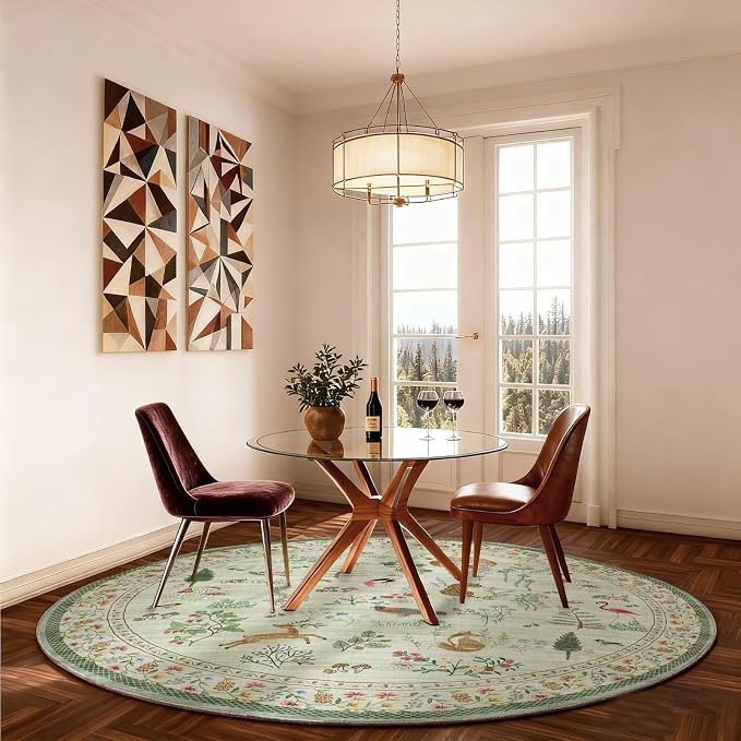 4x4 Round Bedroom Rug Washable: Living Room Rug Stain Resistant Non Slip Low