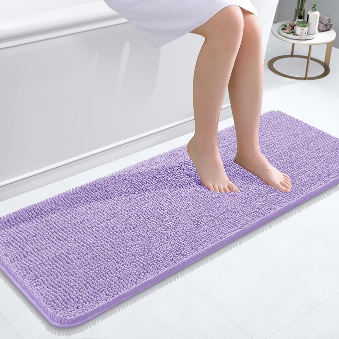 OLANLY Bathroom Runner Rugs 47x17, Soft Absorbent Chenille Bath Rugs, Rubber