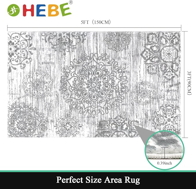 HEBE Area Rugs for Living Room 3'x5', Washable Non Slip Boho Entryway Rug