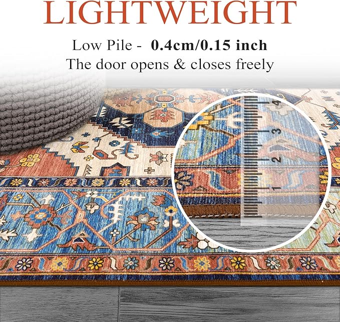 Lahome Boho Washable 5Ft Round Area Rug, Non-Slip Throw Untra-Thin Round Carpet, Oriental Vintage Distressed Circle Rug for Dining Living Room Bedroom Kitchen Office, 5x5/Rust