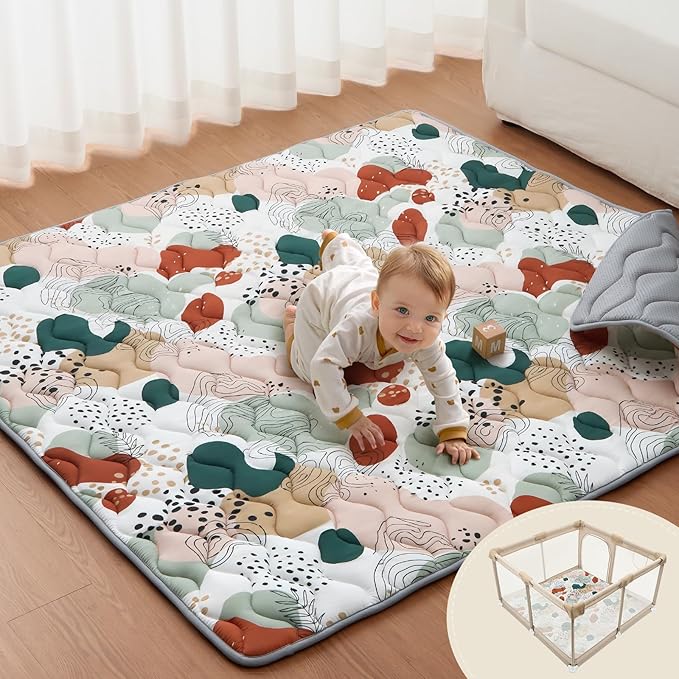 Blissful Diary Baby Play Mats for Floor, 59x59 Inch Thicker Foam Playmats for Babies and Toddlers, Soft Cushioning Baby Playpen Mat, Modern Abstract