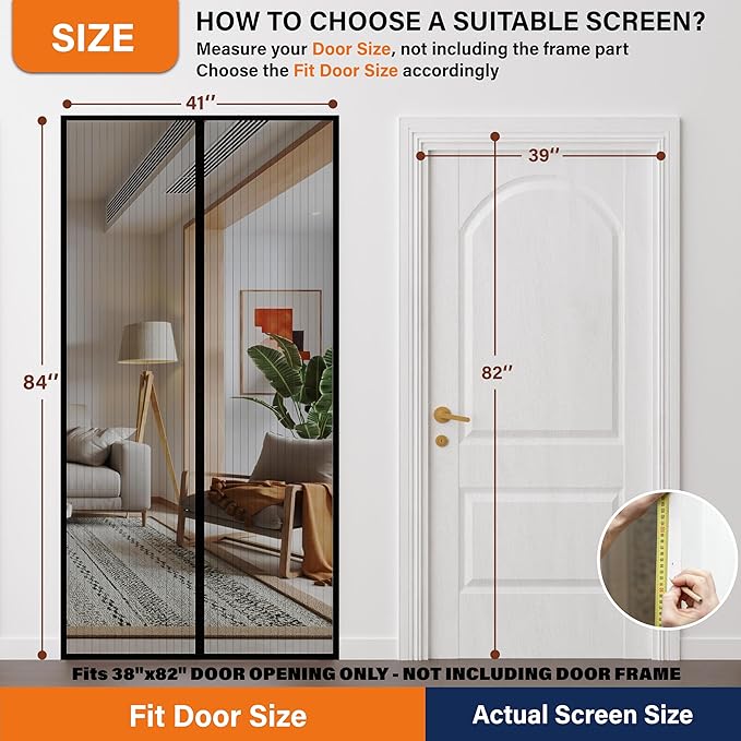 Magnetic Screen Door，Screen Door Mesh，Keep Bugs Out, Heavy-Duty Mesh Curtain,Pet and Kid Friendly, Works with Front Doors, Sliding Doors（39 x 82 Inches