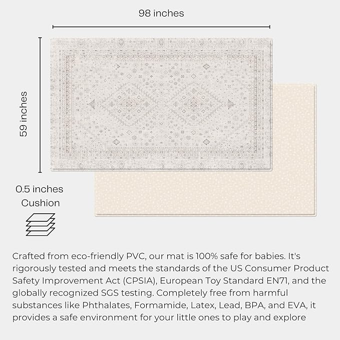 Baby Care Soft Rug (Prestige, Ikat - Persia) 98'' x 59'' Original One-Piece Reversible Rollable Waterproof Play Mat for Infants, Babies, Toddler, and Kids