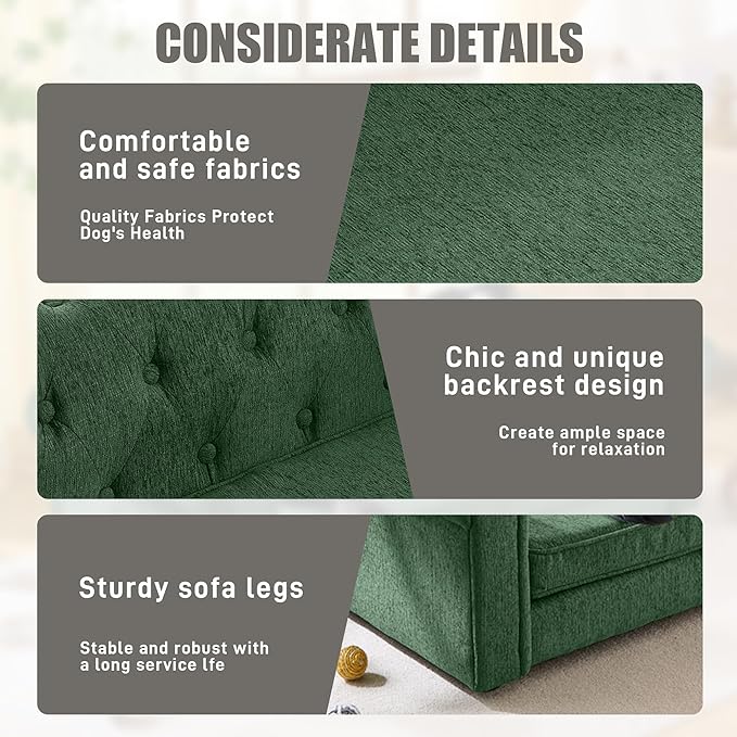 Dog Sofa Couch for Medium and Large Dogs, Memory Foam Dog Sofa Couch with Washable Fabric, Durable Elevated Pet Bed with Legs, Removable Cushion for Medium to Large Dogs, Green