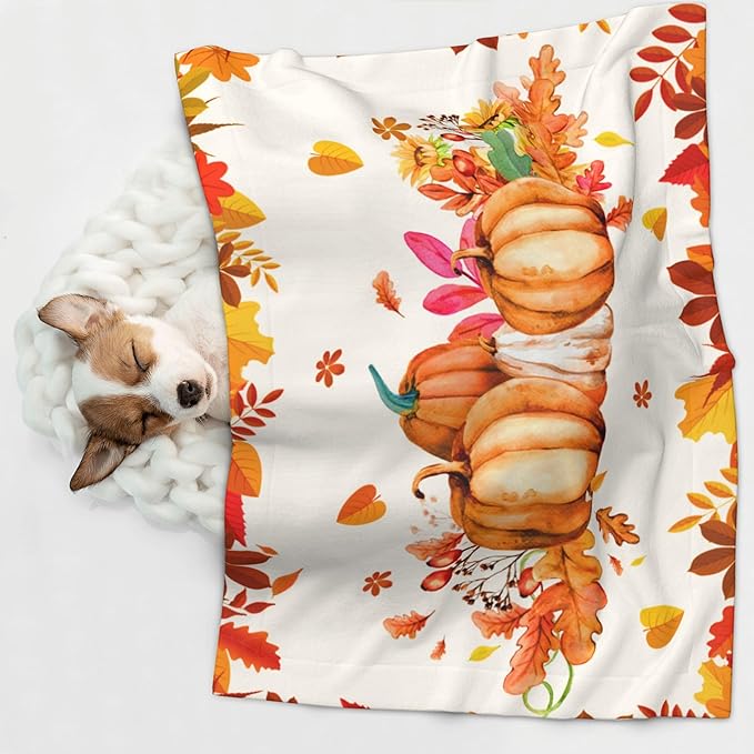 Pumpkins Blanket for Dog Cat - Orange Fall Throw Blanket 40x30 Autumn Pet Blanket for Couch Sofa Bed