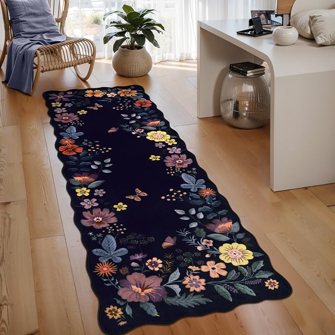 Lahome Floral Kitchen Runner, 2X6 Washable Runner Rug Non-Slip, Ultra-Thin Soft