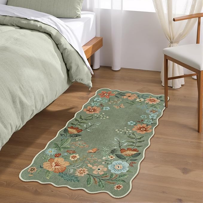 Lahome Floral Rugs for Entryway, 2x4 Washable Kitchen Rugs Ultra-Thin Soft Rug