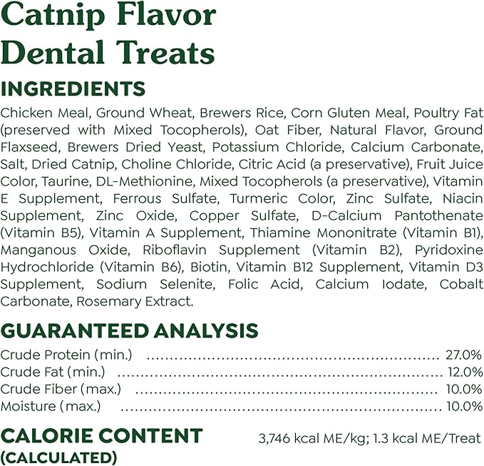 Greenies Feline Adult Dental Cat Treats, Catnip Flavor, 4.6 oz. Pack