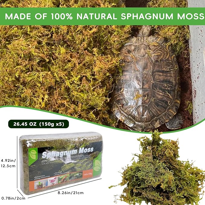 BNOSDM 26OZ Natural Sphagnum Moss for Reptiles,35QT Reptile Dried Live Moss Substrate for Terrarium Plants,Frogs Peat Mosses Bedding for Leopard Gecko,Tortoises,Snake,Lizards,Salamanders