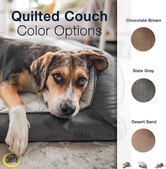 Serta Orthopedic Supportive Foam Quilted Couch Dog Bed with Soft Bolsters (Slate Gray) X-Large