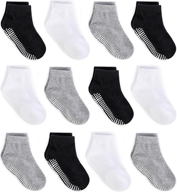 Zaples Baby Non Slip Grip Ankle Socks with Non Skid Soles for Infants Toddlers Kids Boys Girls