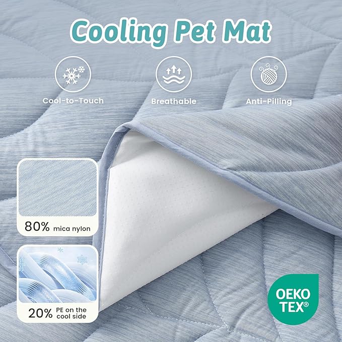 Dog Cooling Mat, Q-Max > 0.4 Leaf Shaped Pet Pad, Liquid Pee Proof Summer Mat for Cats, Washable Sleep Blanket for Bed Couch Floor Indoor, 33x28 inch, Blue