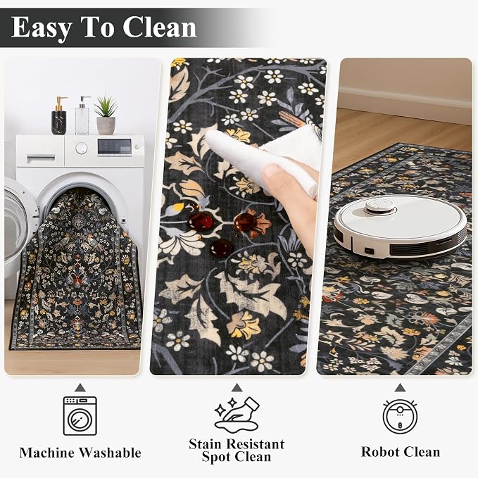 HEBE Washable Hallway Runner Rug 2'x 6' Non Slip Kitchen Rugs Runner, Low Pile