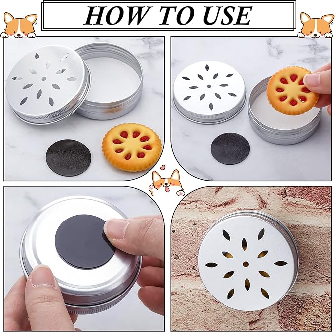 Oudain 12 Pack Dog Scent Work Tins, Dog Scent Training Box, Pet Nose Metal Container with 12 Magnetic Dots, Smell Training Kit Smell Canisters Aluminum Cans for Pet(Cute)