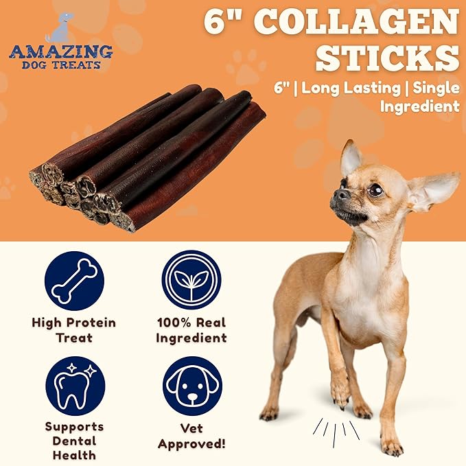 Amazing Dog Treats 6 Inch Collagen Stick - (75 Count)- Collagen Sticks for Dogs - No Hide Dog Bones