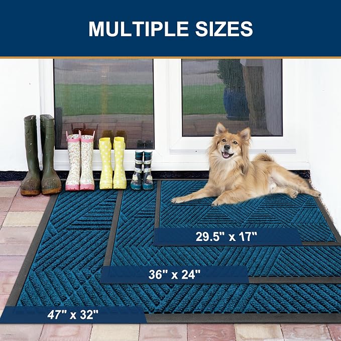 Smiry Front Door Mat Outside Entrance, Heavy Duty Sturdy Natural Rubber Doormat