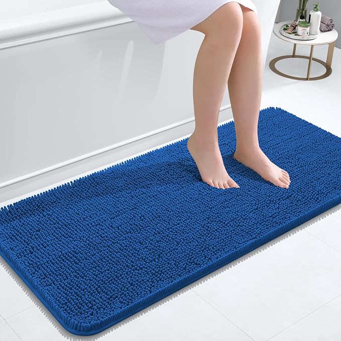 OLANLY Bathroom Runner Rugs 47x20, Soft Absorbent Chenille Bath Rugs, Rubber