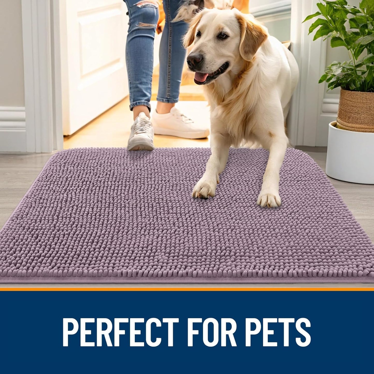 OLANLY Dog Door Mat for Muddy Paws 47x20, Absorbs Moisture and Dirt, Absorbent Non-Slip Washable Doormat, Quick Dry Chenille Mud Mat for Dogs, Entry Indoor Entryway Carpet for Inside Floor, Deep Plum
