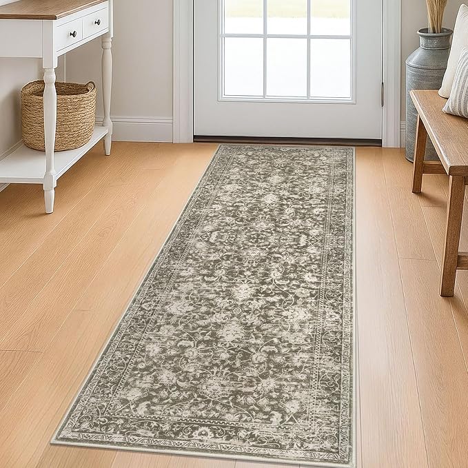 KILOCOCO Hallway Runner 2x5 Kitchen Runner Rug Printed Vintage Floral Washable