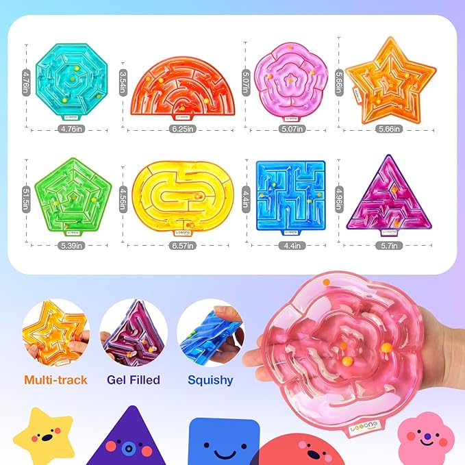 Sensory Fidget Toys for Kids: 8 Pack Gel-Filled Maze Squeeze for Children - Calming Autism Toys for Classroom