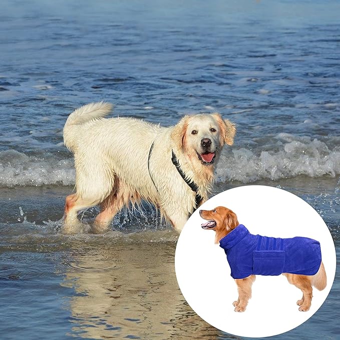 Geyecete Pineapple Grid Fast Drying Super Absorbent Dog Cat Bath Robe Towel - Blue - XXL