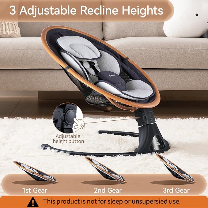 LAREX Baby Swing to Toddler Electric Infant Swing Portable for Newborn Boy Girl, 5 Sway Speeds with Remote Control, 12 Preset Melodies and Bluetooth, 0-6 Months Max 20 Lbs (Gray)