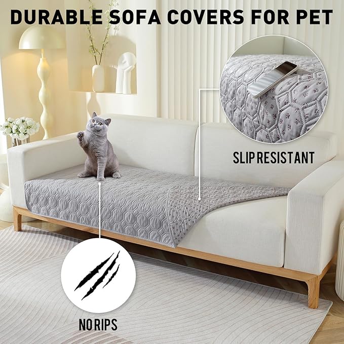 Waterproof Dog Bed Cover Non-Slip Stain Resistant pet Sofa Cushion, pet Mattress Cover Cover, Sofa Furniture Protector for Small Dogs Large Dogs and Cats (Light Gray) (68x82in)