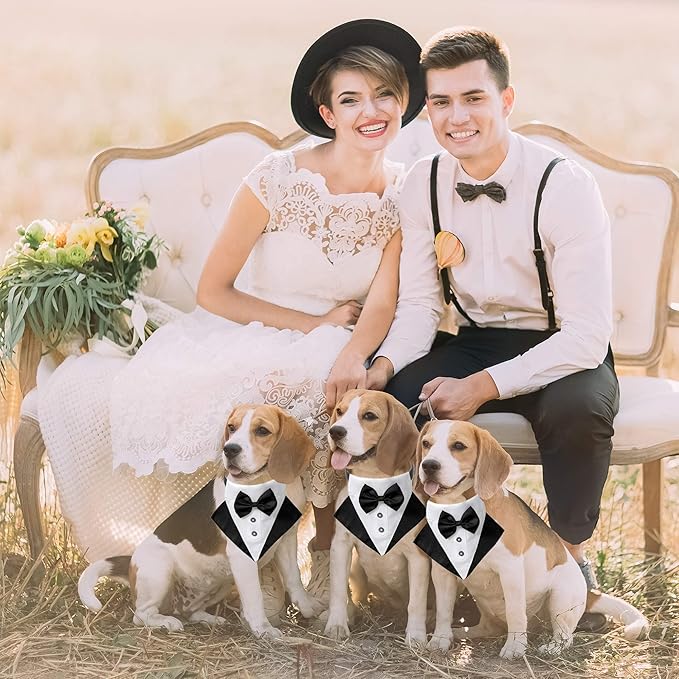 ADOGGYGO Formal Dog Tuxedo Wedding Pet Bandana Collar with Bow Tie, Adjustable Pet Bowtie Collar Bandana for Large Dog (Large)