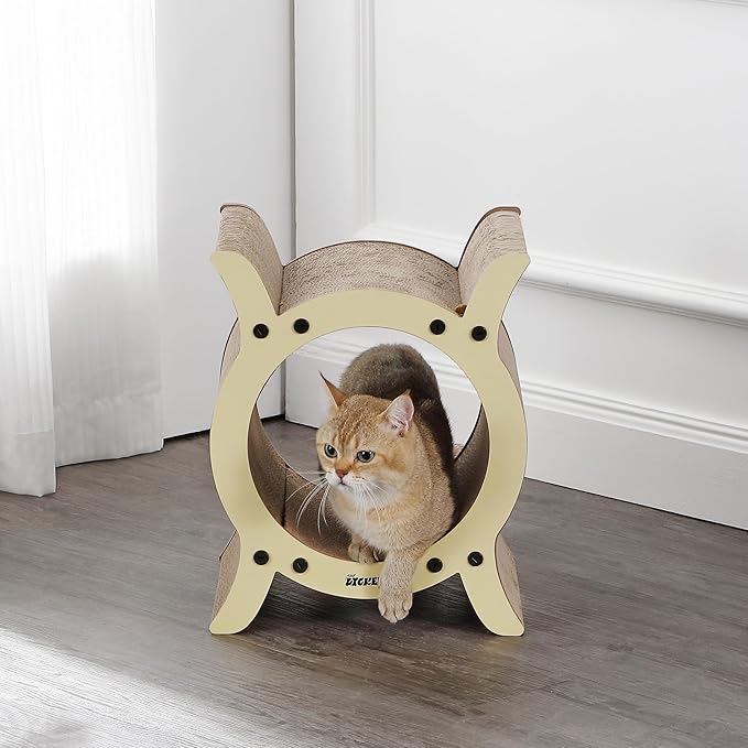 CSR1007A Nyan 16.5" Modern Cardboard Tunnel Cat Scratcher with Catnip, Almond