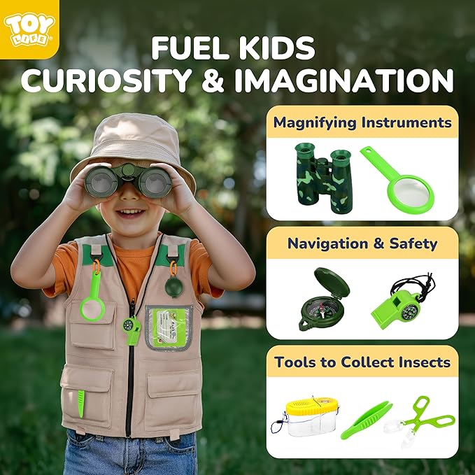 TOY Life Kids Explorer Bug Catcher Kit with Safari Costume, Binoculars Kids Outdoor Toys, Bug Toys, Butterfly Net, Camping Set Outdoor Activities Adventure Kit Nature Exploration Gifts Kid Ages 3-12