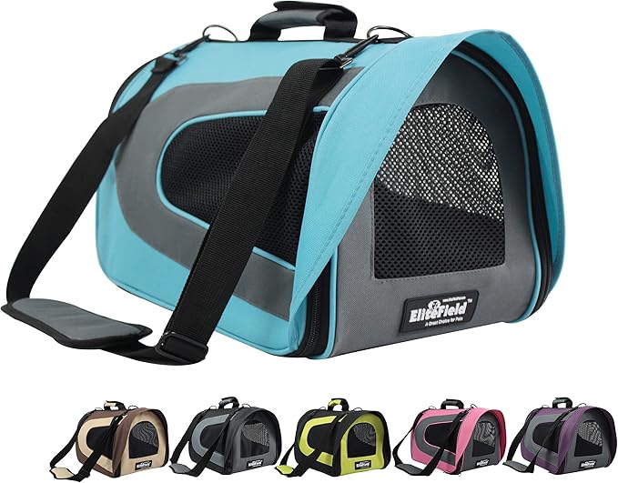 EliteField Deluxe Soft Pet Carrier (3 Year Warranty, Airline Approved), Multiple Sizes and Colors Available (20" L x 11" W x 11" H, Sky Blue+Gray)