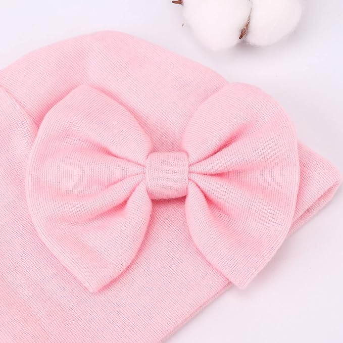 BQUBO Newborn Baby Hats Mittens Set Hospital Hat Beanie Infant Bow Hats Baby Gloves No Scratch Mittens for 0-6 Months