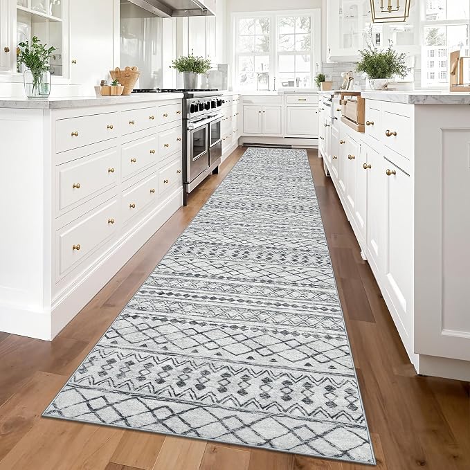 KUTA Long Hallway Runner Rug 2.6x14 Non-Slip Washable, Moroccan Vintage Beige