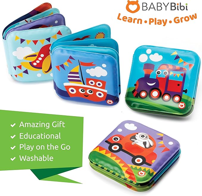 Floating Baby Bath Books - Transport Themed Bath Books for Babies, Infants - Waterproof, Mold-Free Bath Toys for Learning & Early Education