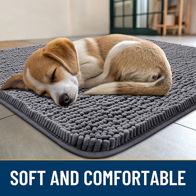Smiry Dog Door Mat for Muddy Paws 44x32, Absorbent Dirt Trapper, Non-Slip