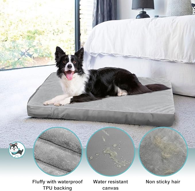 Explore Land Waterproof Dog Bed Cover Machine Washable Fluffy Dog Bed Replacement Cover, 48Lx36Wx4H inch, Gray