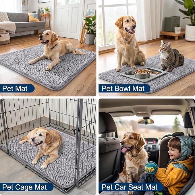 Smiry Dog Door Mat for Muddy Paws 40x32, Absorbent Dirt Trapper, Non-Slip