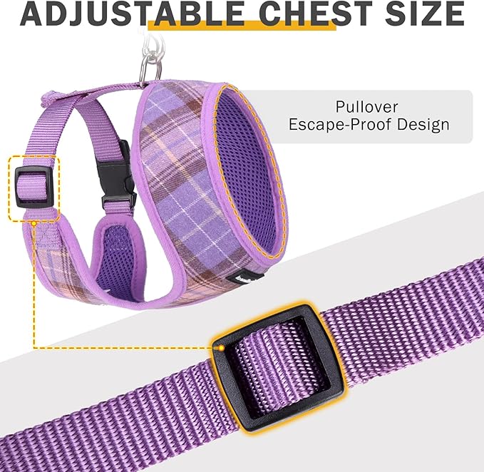 SCENEREAL No Pull Dog Harness with Leash Set for Small Dogs - Breathable Soft Mesh Vest, Plaid Design for Daily Walking Training, Fits Chihuahua Bulldog, Purple Size XS