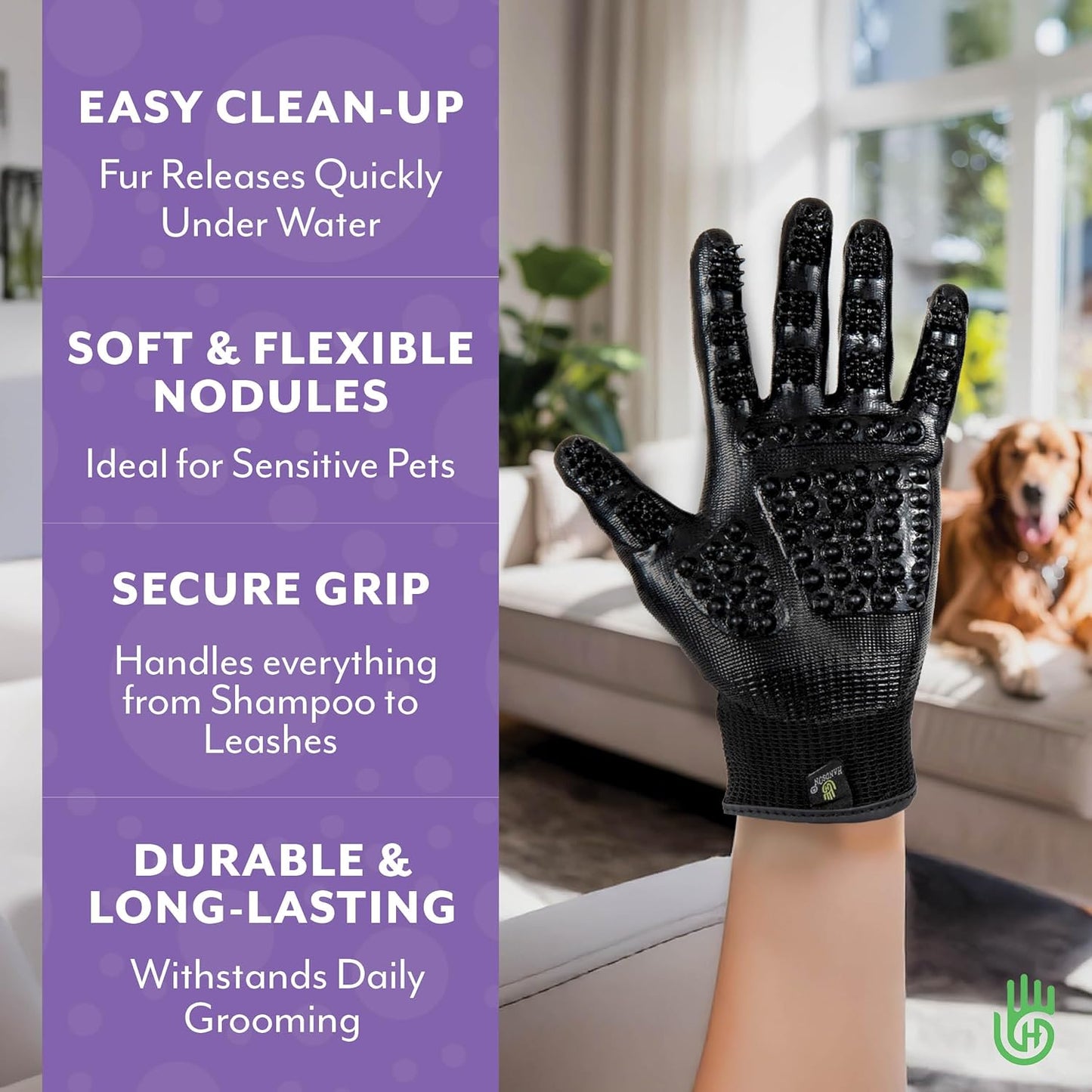 H HANDSON Pet Grooming Gloves - Patented #1 Ranked, Award Winning Shedding, Bathing, & Hair Remover Gloves - Gentle Brush for Cats, Dogs, and Horses (Grey, Small)
