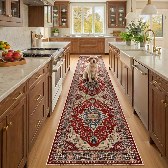 RELEANY Area Rugs Runner 2'x10' Washable Non-Slip, Floral Vintage Distress