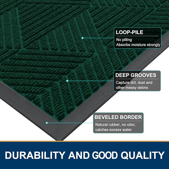 Smiry Front Door Mat Outside Entrance, Heavy Duty Sturdy Natural Rubber Doormat
