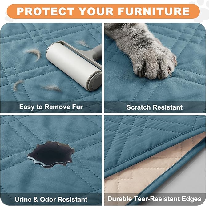 100% Waterproof Dog Couch Protector, Triple-Layer Waterproof Dog Bed Cover Pet Blanket Reversible 2-Tone Sofa Shield, Non-Slip Furniture Guard for Pets(30×30 Inch, Gray Blue+Apricot)