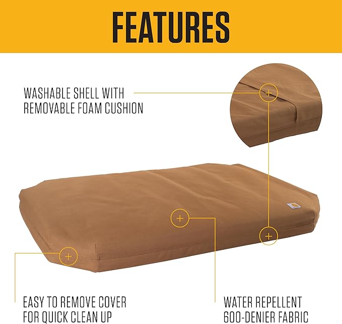 Carhartt Field Dog Bed, Durable Water Repellent Material W/Triple-Stitched Main Seams, Carhartt Brown, Large