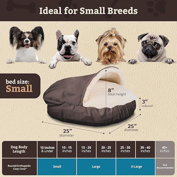 Snoozer Luxury Microsuede Cozy Cave Pet Bed, Small, Dark Chocolate