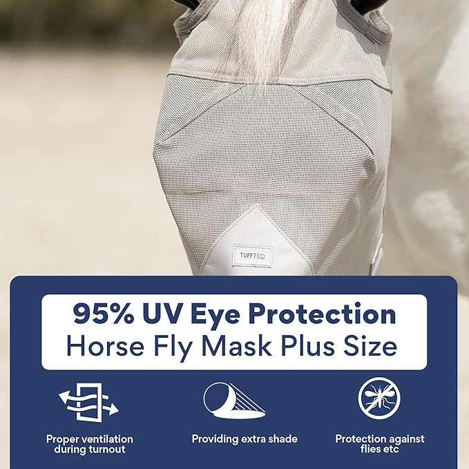 Plus-Size Horse Mask Without Ears - 95% UV Eye Protection - Built-in Visor - Breathable, Lightweight Mask - Adjustable Fit for Comfort Horse (Large Size)
