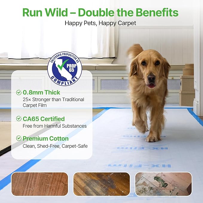 39" x200' Heavy-Duty Floor Protection | Construction Grade Carpet Protector | Drop Cloth Plastic Film for Hardwood Floors | Waterproof Painters Covering with No Residue(Ice Blue)
