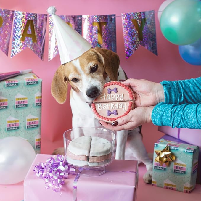 Wufers Dog Birthday Cake – Giant Shareable Happy Barkday Decorated Dog Treat, Soft-Baked 8-Piece Cookie Cake for Dogs, Made in North America (Pink - Birthday Cake)